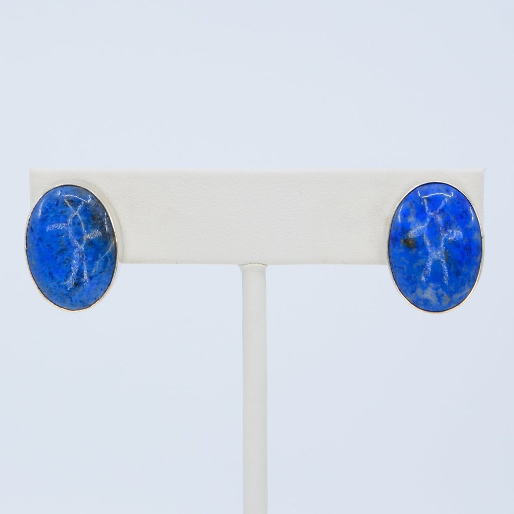 Vintage‎ Tommy Jackson Navajo Sterling Silver Lapis Lazuli Post Earrings 1970s